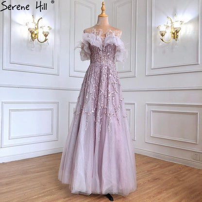 Grau A-Linie Sexy Abendkleider Perlen Feder Sparkle Formale Frauen Party LA71328 Besondere