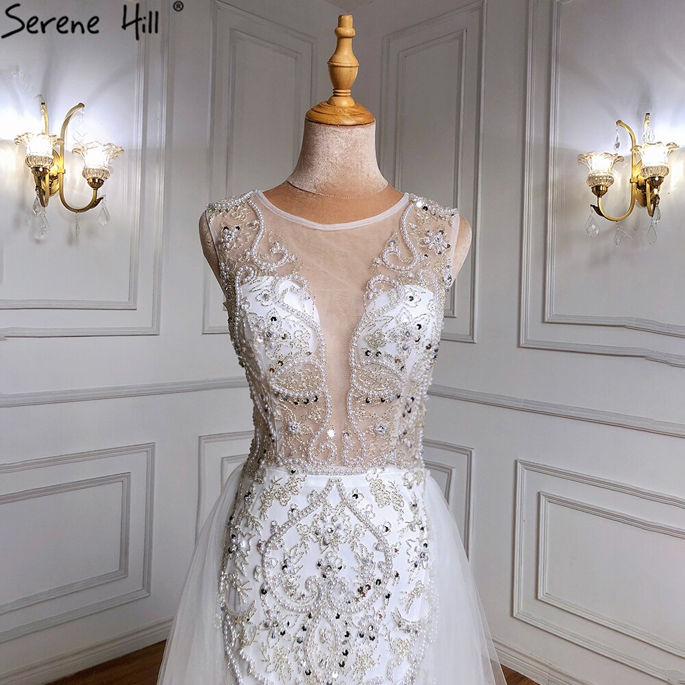 Luxus Elfenbein Meerjungfrau Abendkleider Kleider 2025 Perlen Elegant Mit Zug Formales Kleid LA71109 