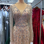 Vestido de noche de lujo en gris con cola desmontable de Dubái 2025, largo, sirena, con diamantes y cuentas, vestido formal LA70341 