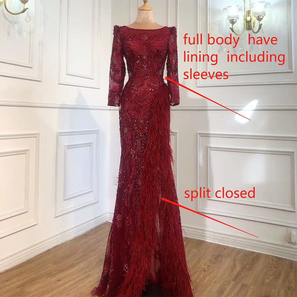 Vestidos de noche de lujo con abertura y corte sirena gris, elegantes vestidos de noche con cuentas y plumas, para mujer, fiesta formal LA70828 