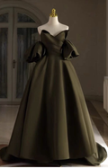 Satin Brautkleid,Einzigartiges Hochzeitskleid,Armeegrünes Brautkleid Y6813