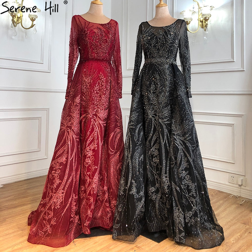Vestido de noche musulmán rosa largo de sirena con cola, de lujo, para mujer, vestido formal de fiesta 2025 LA70541 