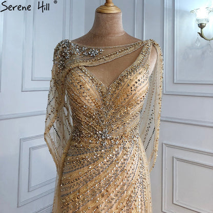 Luxus Champagner Sexy Split Abendkleider 2025 Diamant Ärmelloses Meerjungfrau Formale Kleid Ruhigen Hill LA70301 