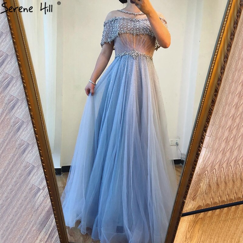 Wine Red Short Sleeves Sexy Evening Dresses 2025 Dubai Diamond Sequins O-Neck A-Line Formal Dress LA70352