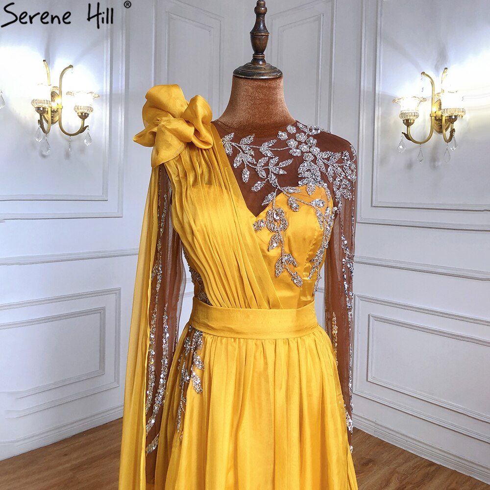 Vestidos de noche sexys con mangas abullonadas azules, corte A y cuentas, para mujer, para fiesta de bodas, LA70308 