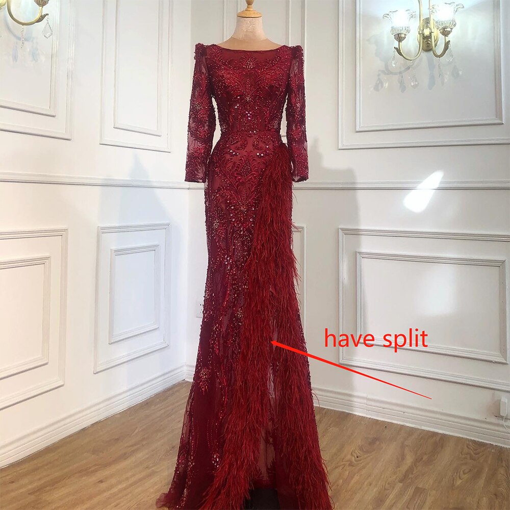 Vestidos de noche de lujo con abertura y corte sirena gris, elegantes vestidos de noche con cuentas y plumas, para mujer, fiesta formal LA70828 
