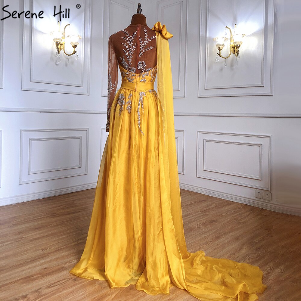 Vestidos de noche sexys con mangas abullonadas azules, corte A y cuentas, para mujer, para fiesta de bodas, LA70308 