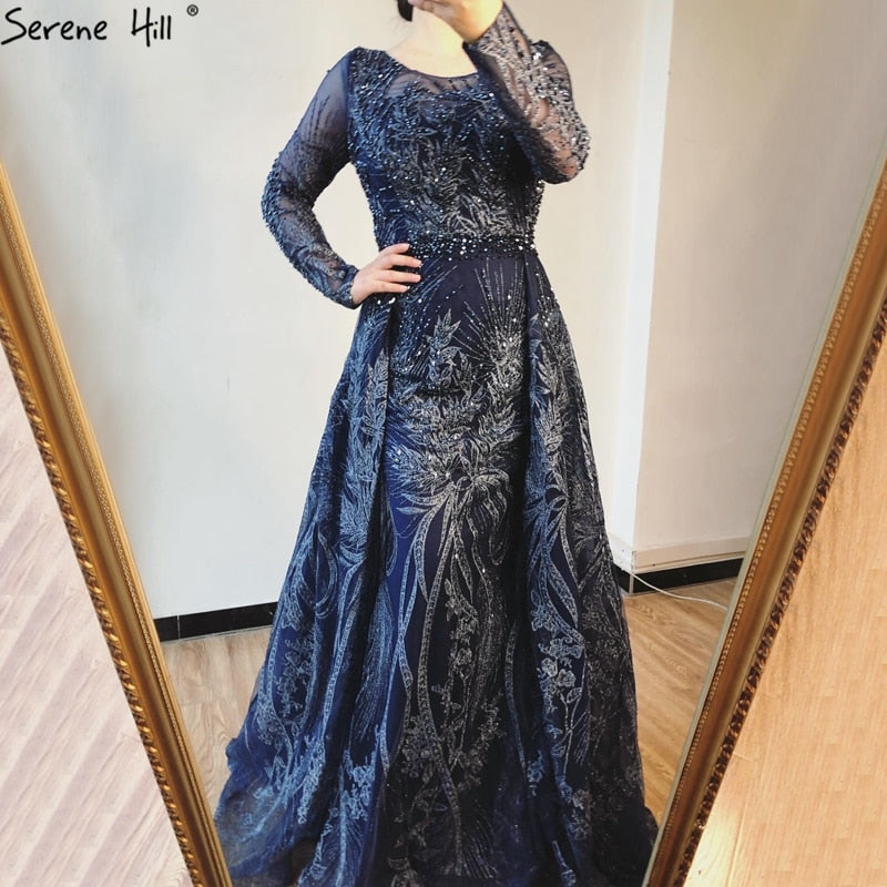 Vestido de noche musulmán rosa largo de sirena con cola, de lujo, para mujer, vestido formal de fiesta 2025 LA70541 