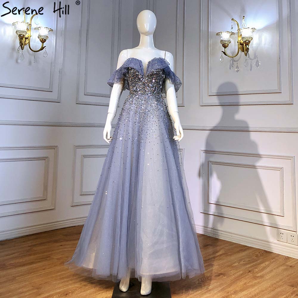 Blau A-Linie Luxus Abendkleider Kleider 2025 Schatz Perlen Bling Sexy Für Frauen Party LA71478 
