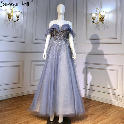 Blau A-Linie Luxus Abendkleider Kleider 2025 Schatz Perlen Bling Sexy Für Frauen Party LA71478 