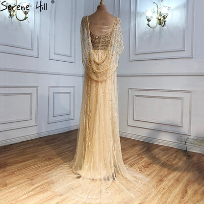 Luxus Champagner Sexy Split Abendkleider 2025 Diamant Ärmelloses Meerjungfrau Formale Kleid Ruhigen Hill LA70301 