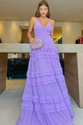 Lavendelfarbenes A-Linien-Ballkleid mit V-Ausschnitt Lavendelfarbenes Abendkleid Y6177