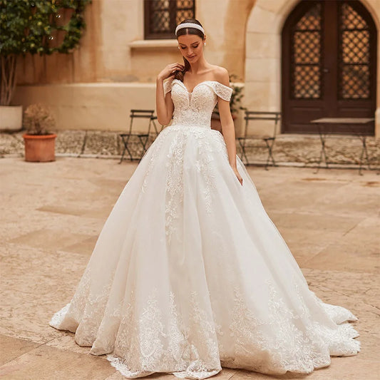 HERBURNL Princess Custom Made Gorgeous Wedding Dresses Sexy Off The Shoulder Lace Appliques Elegant Bridal Robe De Mariée-payinti