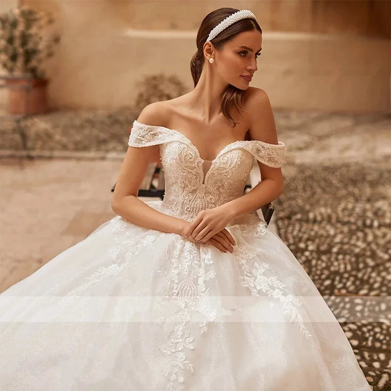 HERBURNL Princess Custom Made Gorgeous Wedding Dresses Sexy Off The Shoulder Lace Appliques Elegant Bridal Robe De Mariée-payinti