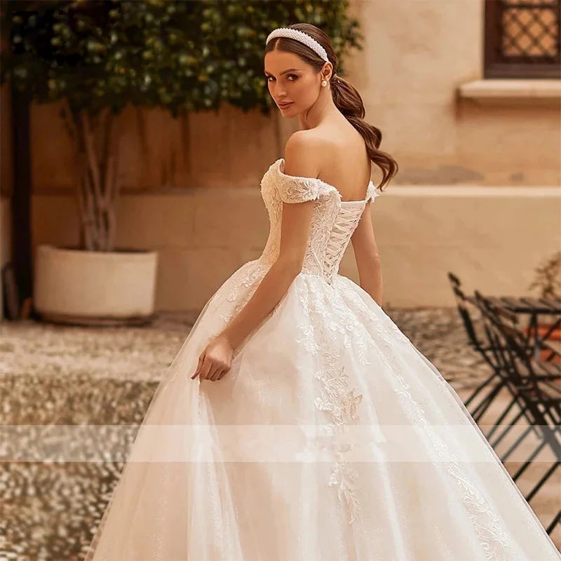 HERBURNL Princess Custom Made Gorgeous Wedding Dresses Sexy Off The Shoulder Lace Appliques Elegant Bridal Robe De Mariée-payinti