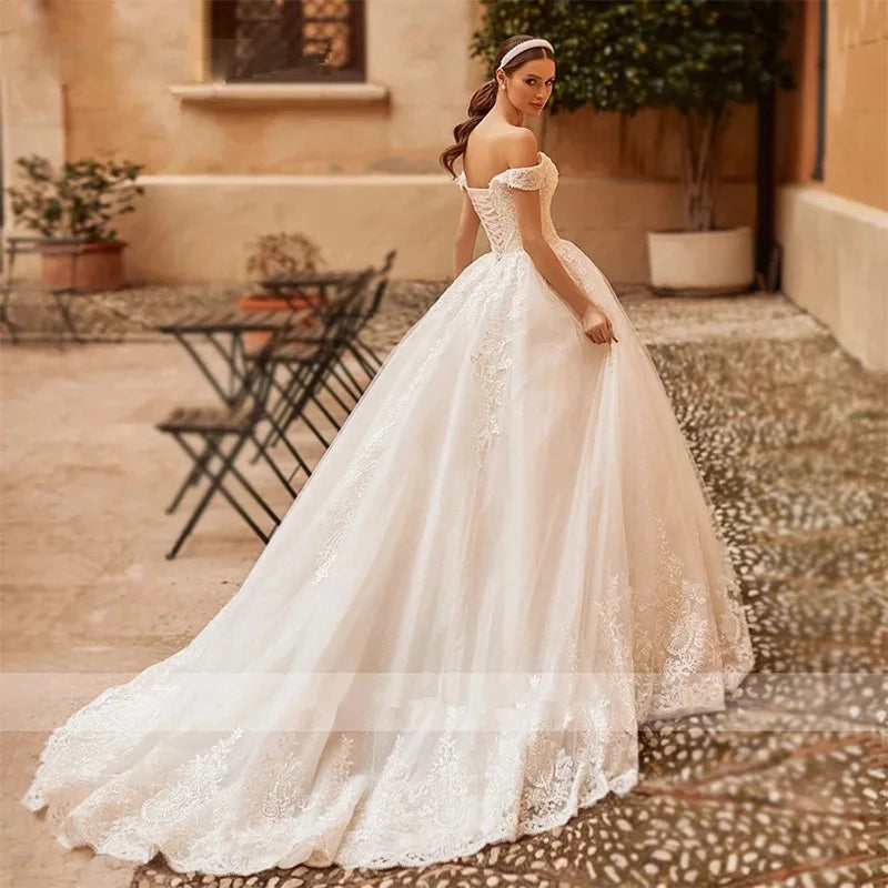 HERBURNL Princess Custom Made Gorgeous Wedding Dresses Sexy Off The Shoulder Lace Appliques Elegant Bridal Robe De Mariée-payinti