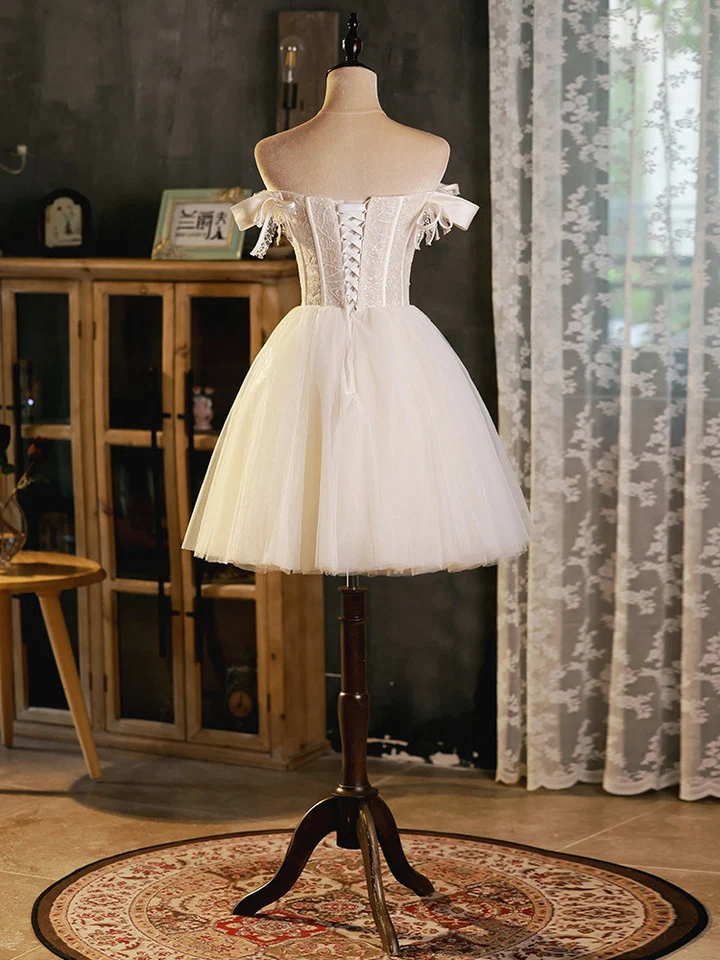 Hermoso vestido de fiesta de tul blanco con escote en forma de corazón y cuentas, vestidos de graduación cortos blancos Y1966