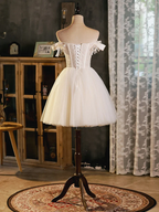 Hermoso vestido de fiesta de tul blanco con escote en forma de corazón y cuentas, vestidos de graduación cortos blancos Y1966
