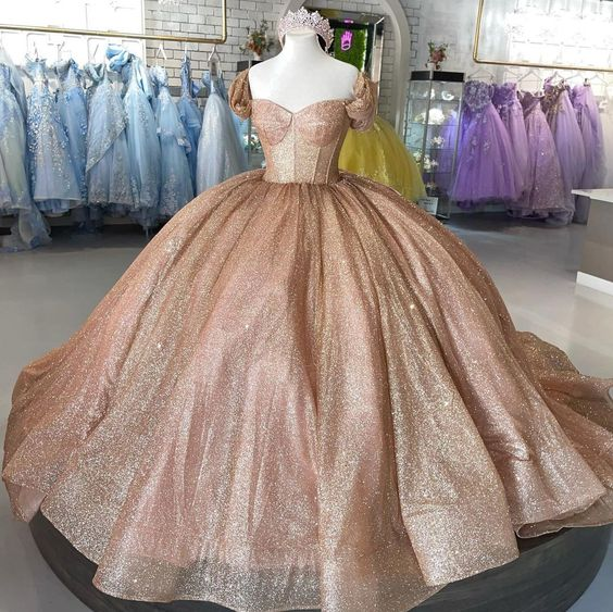 Roségold funkelndes Ballkleid Quinceanera Kleid Sweet 16 Kleid Y693