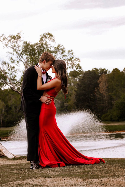 Sexy Rotes Satin Langes Abendkleid mit Schleppe Y4172