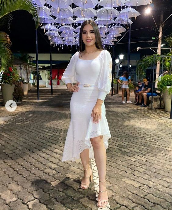 Vestido de fiesta blanco de manga larga, vestido de bienvenida blanco Y6833