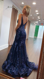 Meerjungfrau Spaghettiträger Glitzerndes Langes Ballkleid Perlenbesetztes Abendkleid Y4942