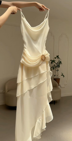 Elegantes weißes Chiffon-Meerjungfrau-Abendkleid, lang, mehrlagig, Ballkleid Y7716