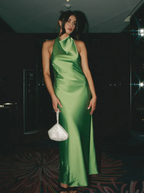 Sexy Halter Green Backless Prom Dress Long Evening Dress Y8230