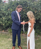 Elegantes weißes Ballkleid mit Schlitz, weißes Abendkleid Y6383