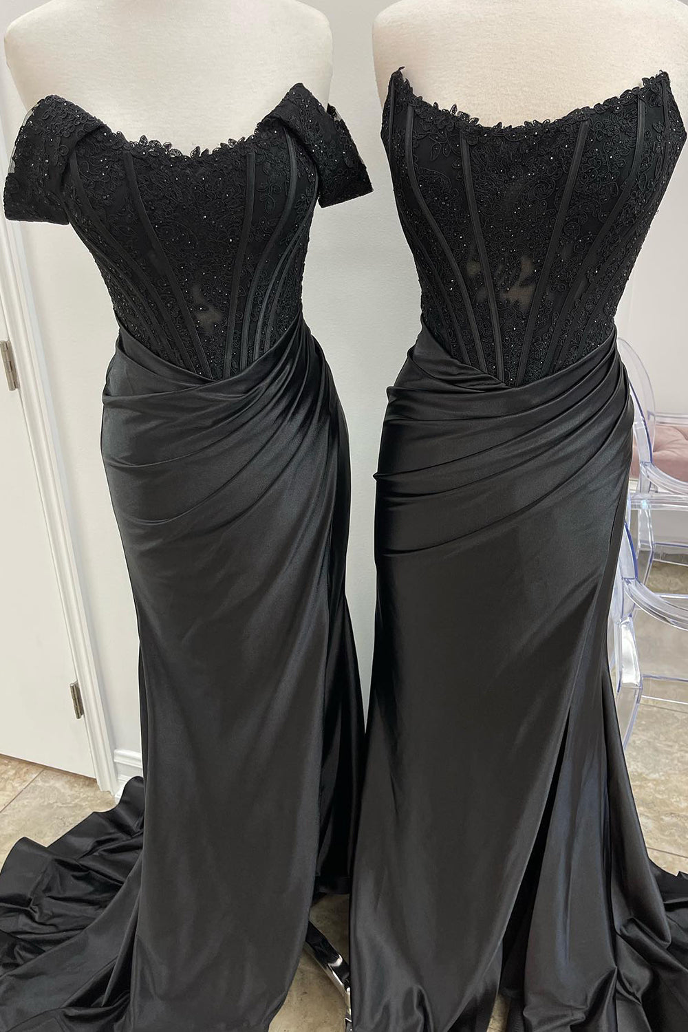 Raelyn |Robe de bal sirène en satin à épaules dénudées et fente