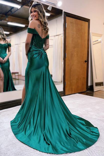 Raelyn |Robe de bal sirène en satin à épaules dénudées et fente