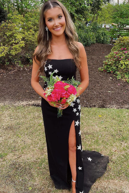 Sheath Strapless Satin Prom Dress with Slit