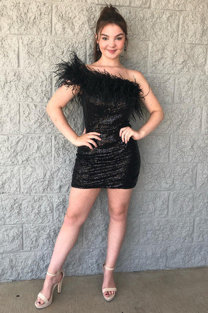 Florence | Hellblaues Homecoming-Kleid mit glitzernden Pailletten und Federn