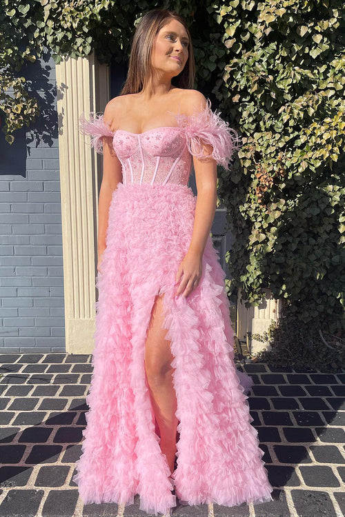 Ingrid | Langes Ballkleid aus Tüll in A-Linie mit Herzausschnitt und Schlitz
