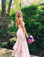 Elegante vestido de fiesta de sirena rosa. Vestido de noche rosa Y6446.