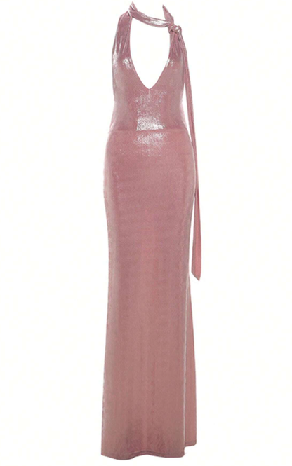 Sexy Rosa Neckholder Rückenfreies Party Abendkleid Formales Ballkleid Y8166
