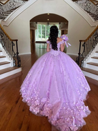 Lujoso vestido de fiesta lavanda con hombros descubiertos, vestido de quinceañera, vestido de princesa Y7182
