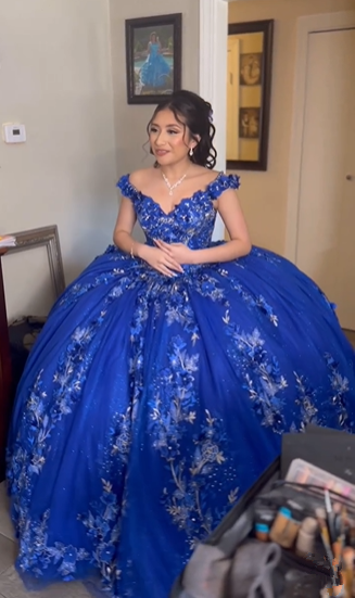 Vestido de quinceañera azul rey con flores 3D y escote corazón para fiesta de graduación de 15 y 16 años Y2821