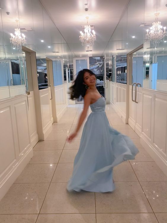 Charming Blue A-line Evening Dress Blue Formal Gown Y6533