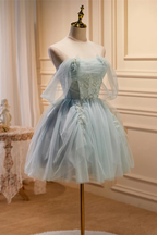 Vestido de fiesta plisado con cuentas y hombros descubiertos en color salvia polvorienta Y2713