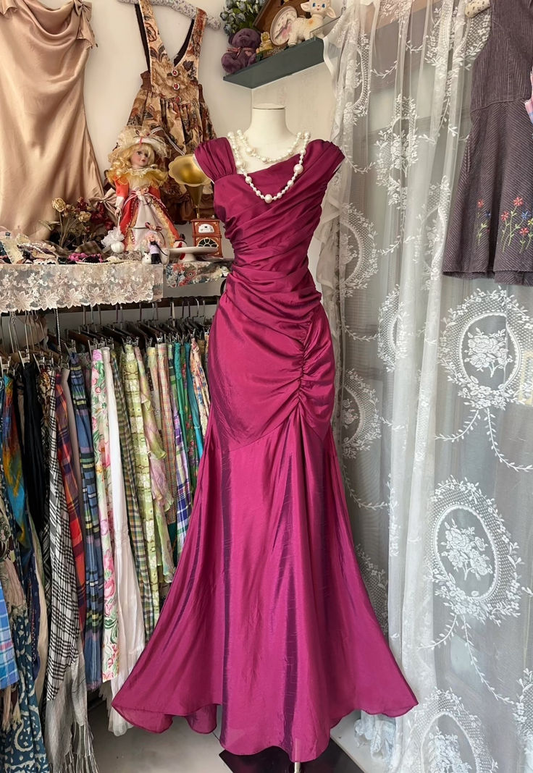 Elegantes Satin-Rüschen-Meerjungfrau-Ballkleid Rosa Abendkleid Y8161