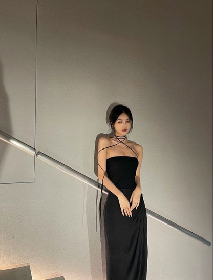 Vestido de fiesta negro sencillo y sexy, vestido de noche Y1343