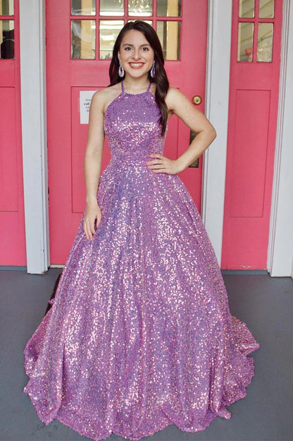 Neckholder-Pailletten-Abendkleid SYP155