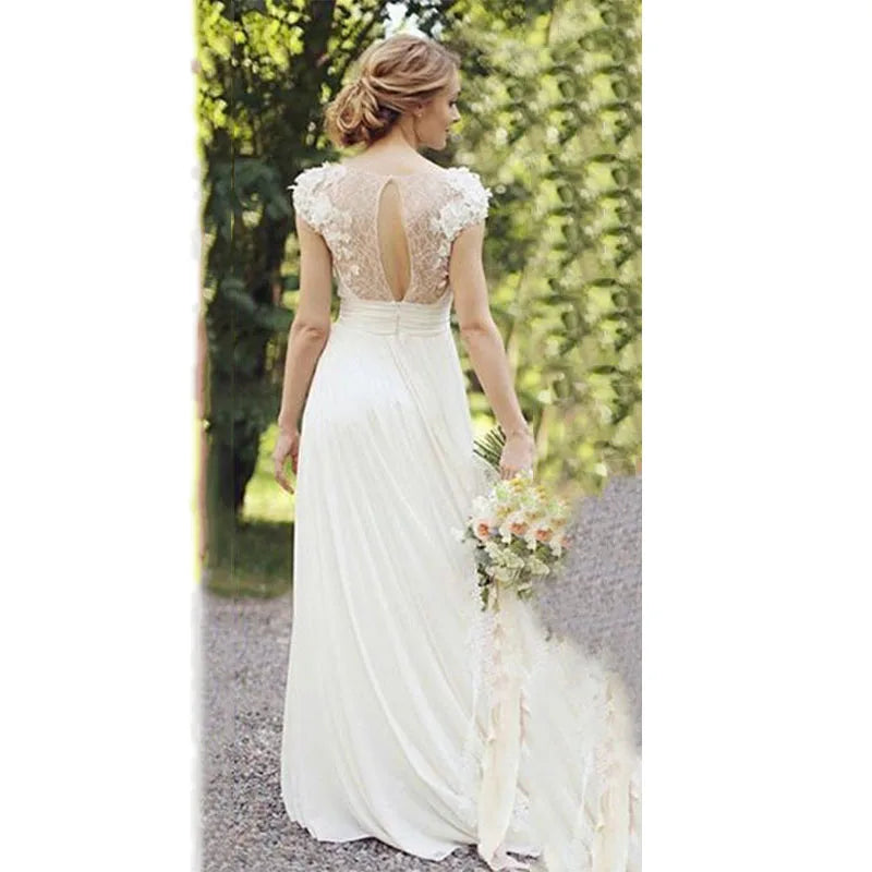 Haute Couture White 3D Appliques Bride Dress Deep V-Neck Backless Satin Sweep Train A-LINE Bespoke Wedding Dress-payinti