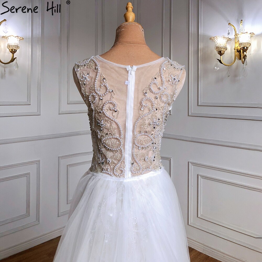 Luxus Elfenbein Meerjungfrau Abendkleider Kleider 2025 Perlen Elegant Mit Zug Formales Kleid LA71109 