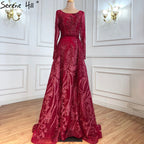 Vestido de noche musulmán rosa largo de sirena con cola, de lujo, para mujer, vestido formal de fiesta 2025 LA70541 