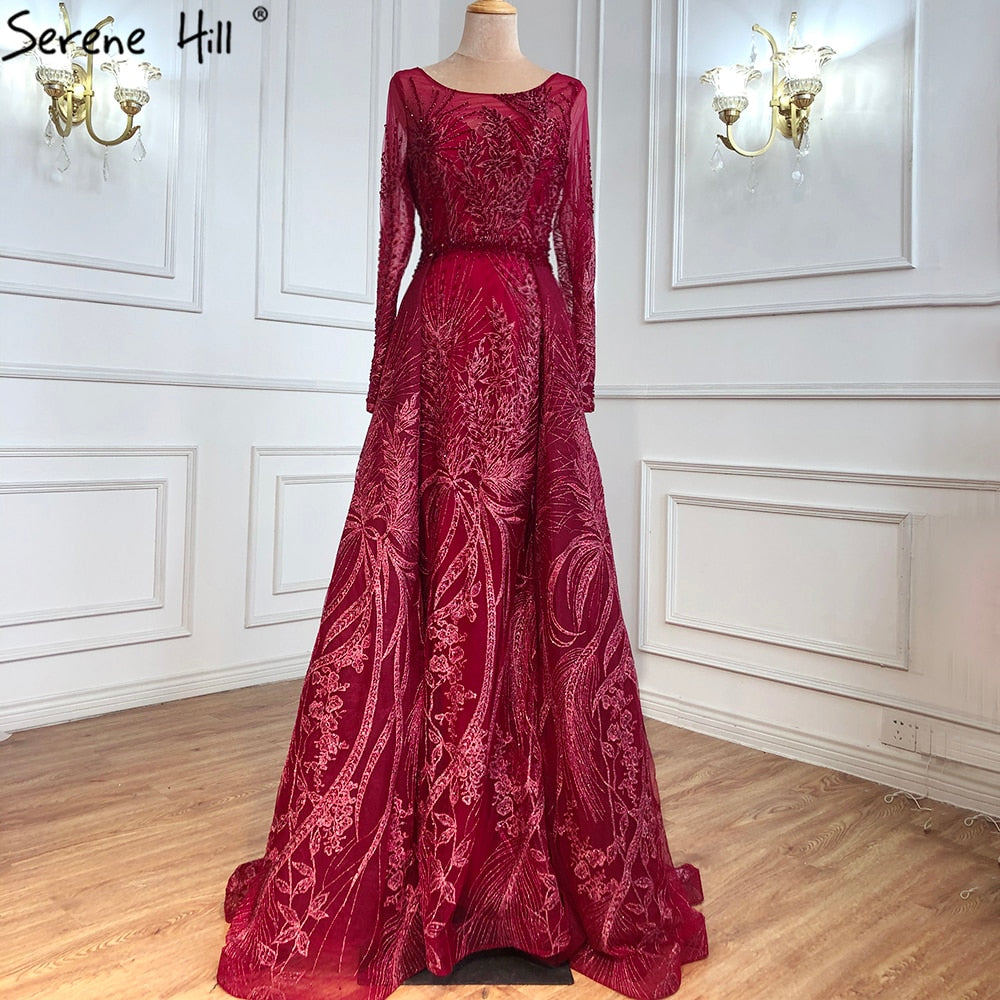 Vestido de noche musulmán rosa largo de sirena con cola, de lujo, para mujer, vestido formal de fiesta 2025 LA70541 