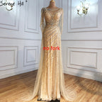 Luxus Champagner Sexy Split Abendkleider 2025 Diamant Sleeveless Meerjungfrau Formale Kleid Ruhigen Hill LA70301