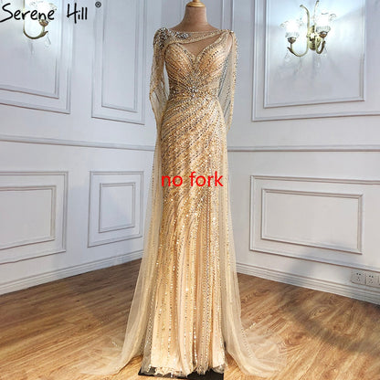 Luxus Champagner Sexy Split Abendkleider 2025 Diamant Ärmelloses Meerjungfrau Formale Kleid Ruhigen Hill LA70301 