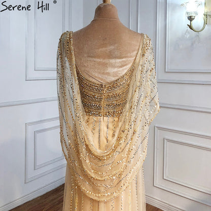 Luxus Champagner Sexy Split Abendkleider 2025 Diamant Ärmelloses Meerjungfrau Formale Kleid Ruhigen Hill LA70301 